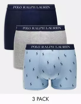 Polo Ralph Lauren — комплект из 3 пар боксеров темно-синего, серого и синего цветов с логотипом на талии