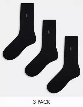 Polo Ralph Lauren – Комплект из 3 пар черных носков из египетского хлопка