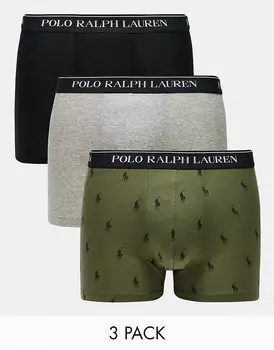 Polo Ralph Lauren — комплект из 3 пар боксеров с логотипом на талии черного, хаки и серого цветов