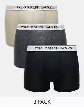 Polo Ralph Lauren — комплект из 3 пар боксеров с логотипом на талии бежевого, серого и черного цветов