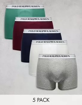 Polo Ralph Lauren — комплект из 5 пар боксеров с логотипом на талии черного, белого, зеленого, бордового и серого цветов