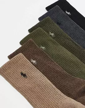 Polo Ralph Lauren — комплект из 6 пар хлопковых носков с логотипом пони коричневого, хаки, бежевого и серого цветов