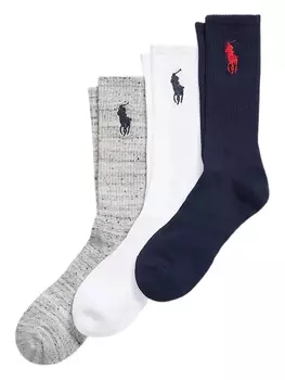 Polo Ralph Lauren комплект из трех пар носков с вышитым логотипом, синий