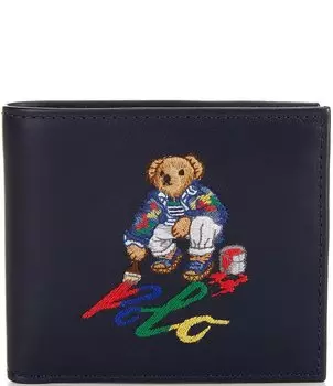 Polo Ralph Lauren Кожаный кошелек-складной кошелек Polo Bear Painter, синий