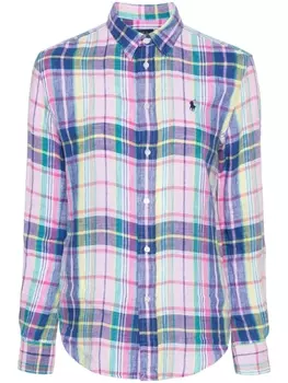 Polo Ralph Lauren льняная рубашка Polo Pony в клетку, розовый