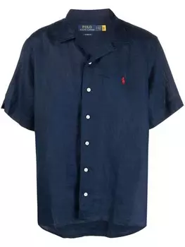 Polo Ralph Lauren льняная рубашка с вышитым логотипом, синий