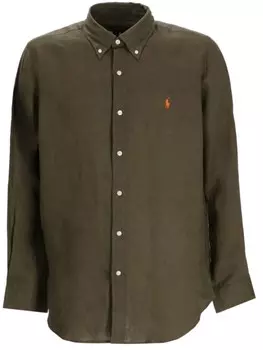 Polo Ralph Lauren льняная рубашка с вышитым логотипом, зеленый