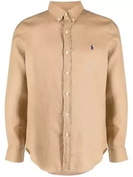 Polo Ralph Lauren льняная рубашка с логотипом, коричневый