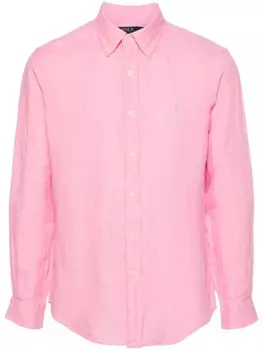 Polo Ralph Lauren льняная рубашка с вышивкой Polo Pony, розовый
