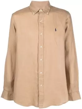 Polo Ralph Lauren льняная рубашка с логотипом Polo Pony, нейтральный цвет