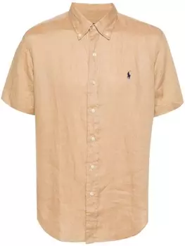 Polo Ralph Lauren льняная рубашка с декором Polo Pony, нейтральный цвет