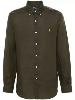 Polo Ralph Lauren льняная рубашка с логотипом Polo Pony, зеленый