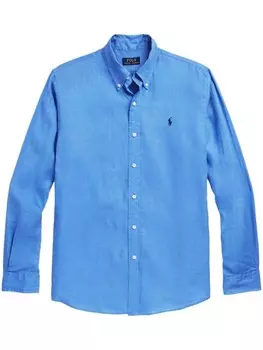 Polo Ralph Lauren льняная рубашка с вышивкой Polo Pony, синий