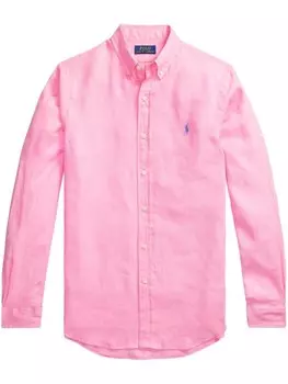 Polo Ralph Lauren льняная рубашка с вышивкой Polo Pony, розовый