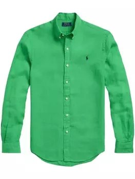 Polo Ralph Lauren льняная рубашка с логотипом Polo Pony, зеленый