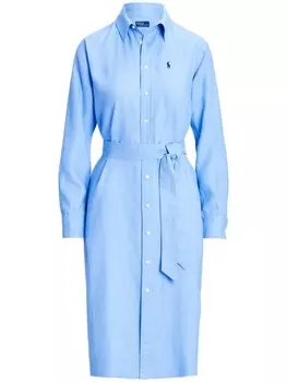Polo Ralph Lauren льняное платье-рубашка с логотипом Polo Pony, синий
