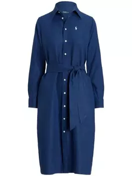 Polo Ralph Lauren льняное платье-рубашка с вышитым логотипом, синий