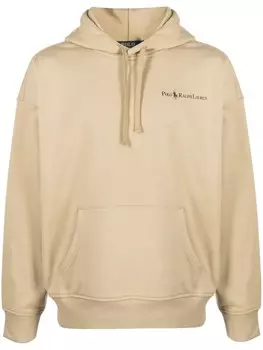 Polo Ralph Lauren logo-print jersey hoodie, нейтральный цвет