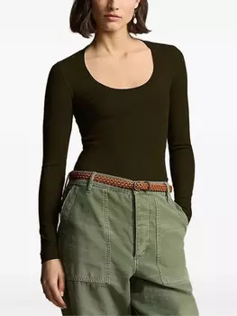 Polo Ralph Lauren лонгслив с U-образным вырезом, зеленый