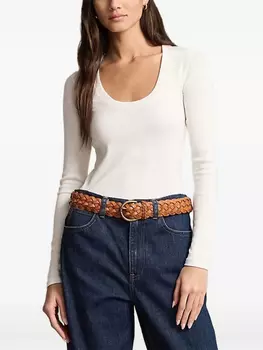 Polo Ralph Lauren лонгслив с U-образным вырезом, белый