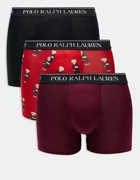 Polo Ralph Lauren, набор из 3-х трусов-боксеров красного и черного цвета с логотипом на поясе