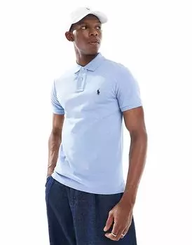 Polo Ralph Lauren облегающий покрой пике с логотипом игрока в поло светло-голубого меланжевого цвета