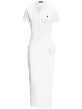 Polo Ralph Lauren платье макси с запахом и вышивкой Polo Pony, белый