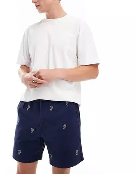 Polo Ralph Lauren – Prepsters – Темно-синие шорты чинос из твила со спортивным узором-логотипом в стиле ретро