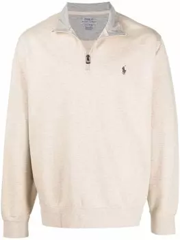 Polo Ralph Lauren пуловер на молнии с нашивкой-логотипом, нейтральный цвет