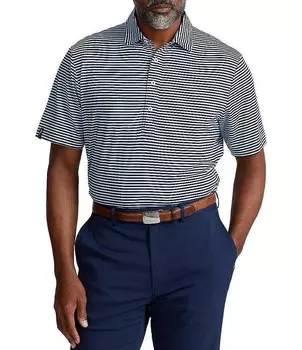 Polo Ralph Lauren RLX Golf классического кроя в полоску, эластичная рубашка-поло с короткими рукавами, синий