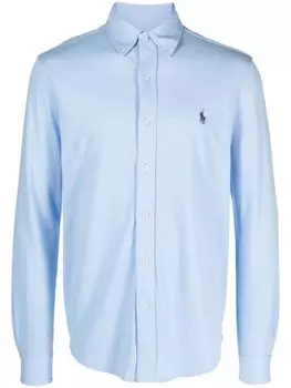 Polo Ralph Lauren рубашка из ткани пике с вышивкой Polo Pony, синий