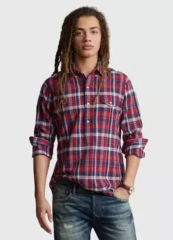 Polo Ralph Lauren рубашка мужская многоцветная хлопковая клетчатая классическая посадка на пуговицах KLSS109, красный
