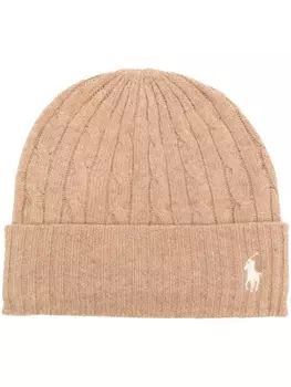 Polo Ralph Lauren шапка бини фактурной вязки с вышитым логотипом, нейтральный цвет