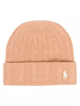 Polo Ralph Lauren шапка бини фактурной вязки с вышивкой Polo Pony, коричневый