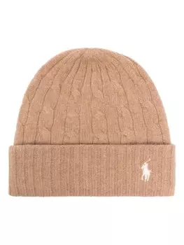 Polo Ralph Lauren шапка-бини с косой вязкой, коричневый