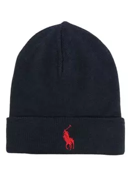 Polo Ralph Lauren шапка бини в рубчик с вышивкой Polo Pony, синий