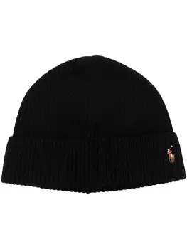 Polo Ralph Lauren шапка в рубчик с вышитым логотипом, черный