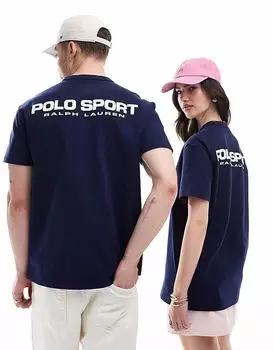 Polo Ralph Lauren - Sport Capsule - футболка унисекс из плотной ткани темно-синего цвета с принтом спереди и сзади