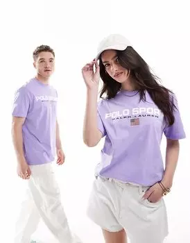 Polo Ralph Lauren - Sport Capsule - Футболка унисекс сиреневого цвета с классическим свободным кроем и большим логотипом-флажком на груди