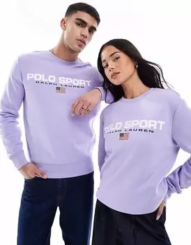 Polo Ralph Lauren Sport capsule унисекс большой флаг на груди логотип толстовка сиреневого цвета