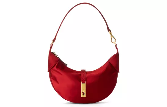 Polo Ralph Lauren Сумка Polo ID из атласной ткани с отделкой из коровьей кожи, женская, красного цвета