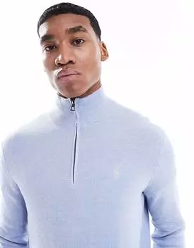 Polo Ralph Lauren светло-голубой фактурный хлопковый трикотажный джемпер с застежкой-молнией на половину длины и логотипом бренда