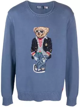 Polo Ralph Lauren свитер вязки интарсия с принтом Polo Bear, синий