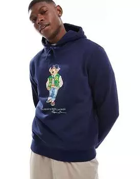 Polo Ralph Lauren – темно-синяя толстовка с принтом студенческого плюшевого мишки