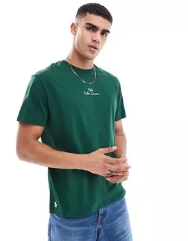Polo Ralph Lauren – темно-зеленая футболка оверсайз с логотипом посередине