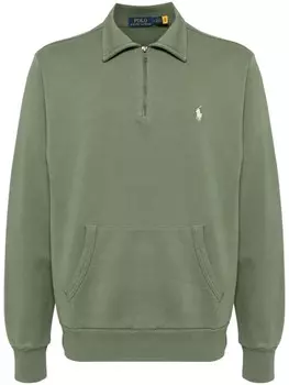 Polo Ralph Lauren толстовка с вышитым логотипом и застежкой-молнией на половину длины, зеленый