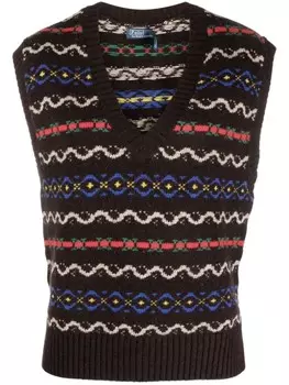 Polo Ralph Lauren топ вязки интарсия с V-образным вырезом, коричневый