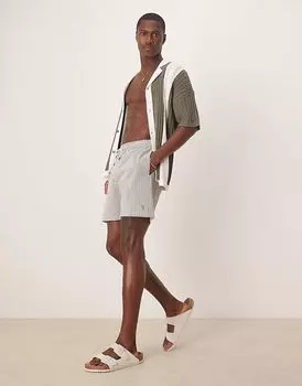 Polo Ralph Lauren Traveler icon logo полосатые шорты для плавания из ткани сирсакер оливкового цвета