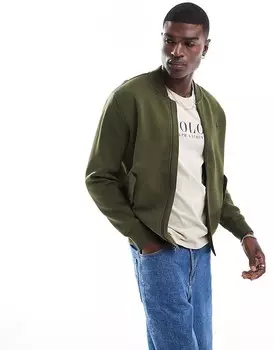 Polo Ralph Lauren — вязаный бомбер оливково-зеленого цвета с логотипом