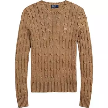 Polo Ralph Lauren Женский хлопковый свитер с круглым вырезом, коричневый, с косами